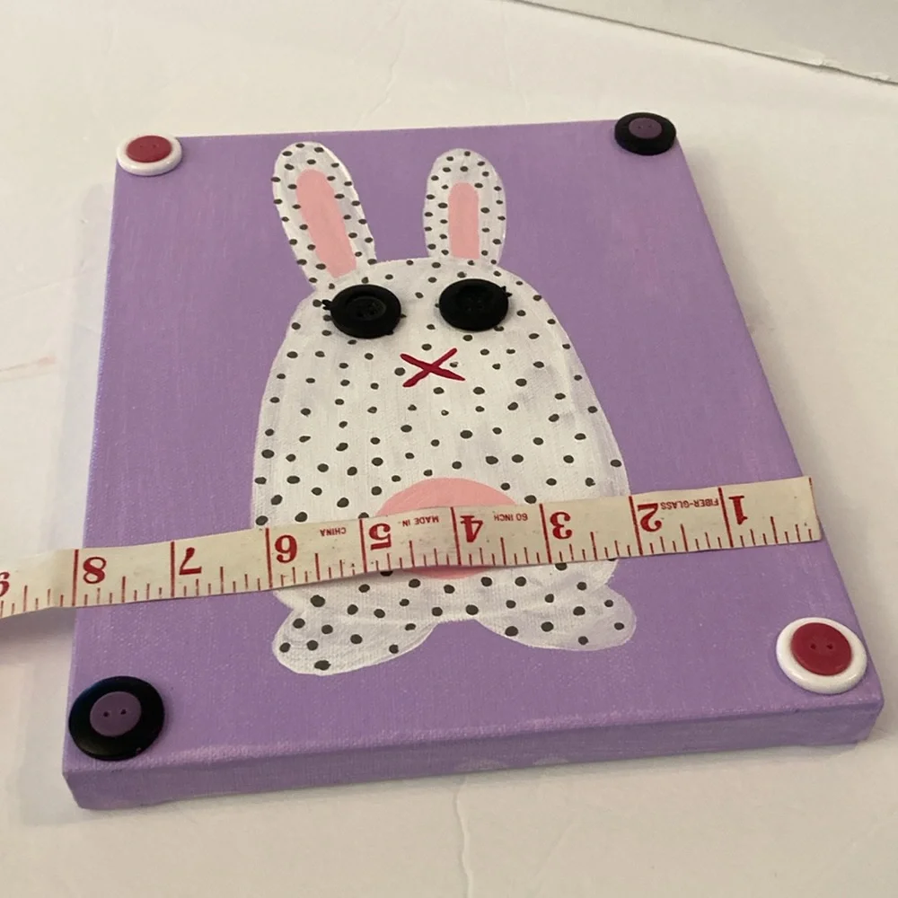 Bunny rabbit button Art NEW quirky acrylic painting white polka dot rabbit 8x10